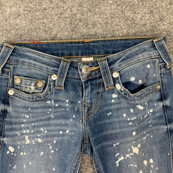 True Religion Bleach Splatter Jeans Women 25 Skinny Denim Low Rise Denim Stretch - Picture 5 of 15